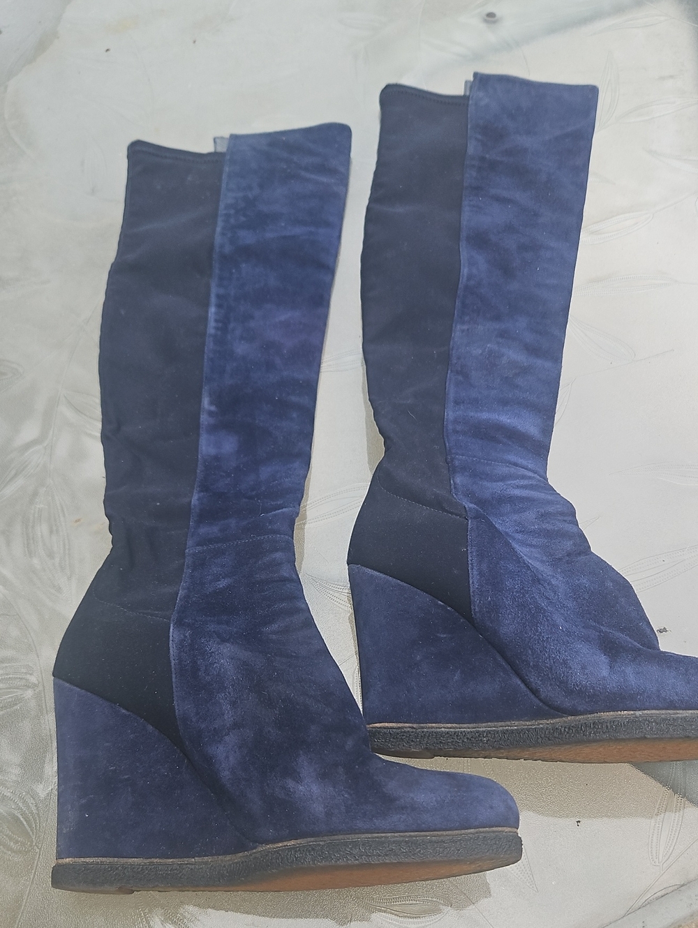 Stuart Weitzman Women’s Navy Suede Wedge Knee-High Boots